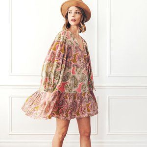 Charina Sarte Nara Dress in Pink & Green Paisley NWT